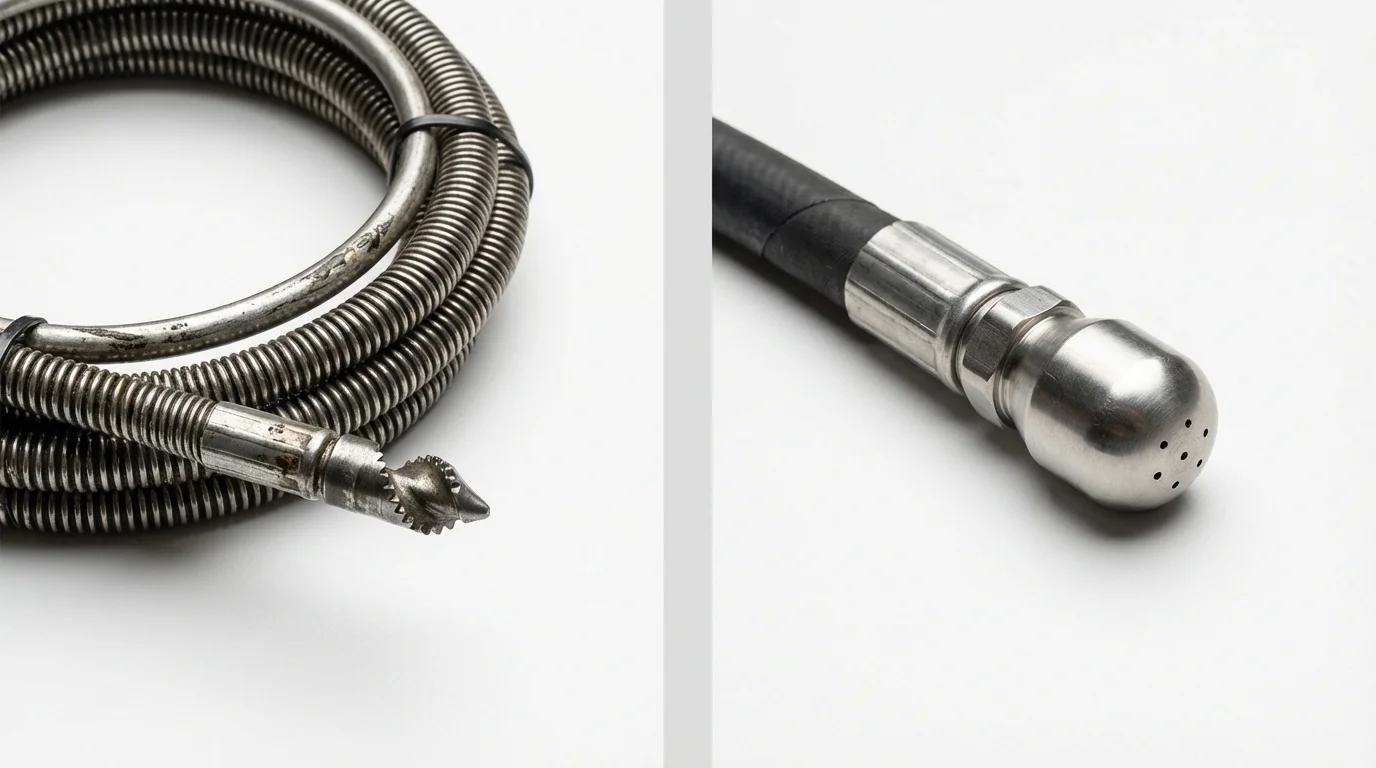 Drain snake cable and hydro jetting nozzle used for drain cleaning in Wagner, SD