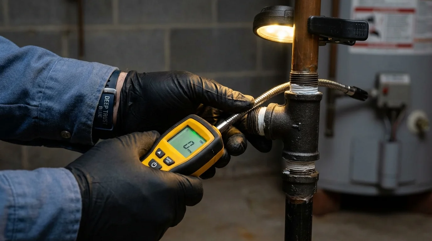 Gas leak detection with electronic sniffer by Johns Plumbing LLC in Wagner